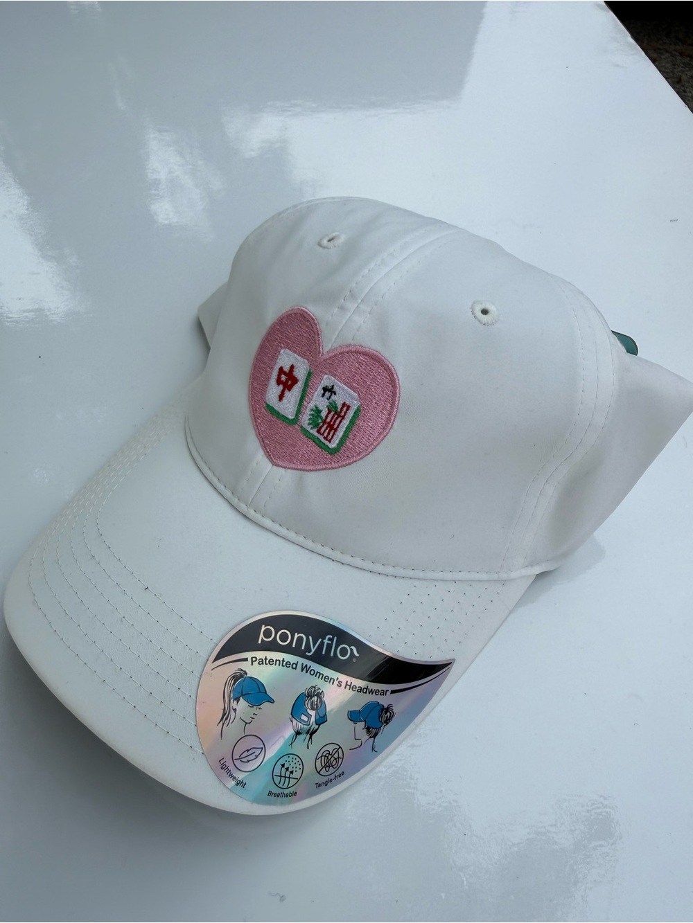 Ponyflo White Cap with Pink Heart Patch